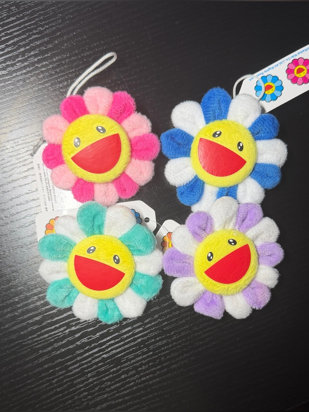Takashi Murakami Smiling Flower Plush Keychain Pin Set - Brand New